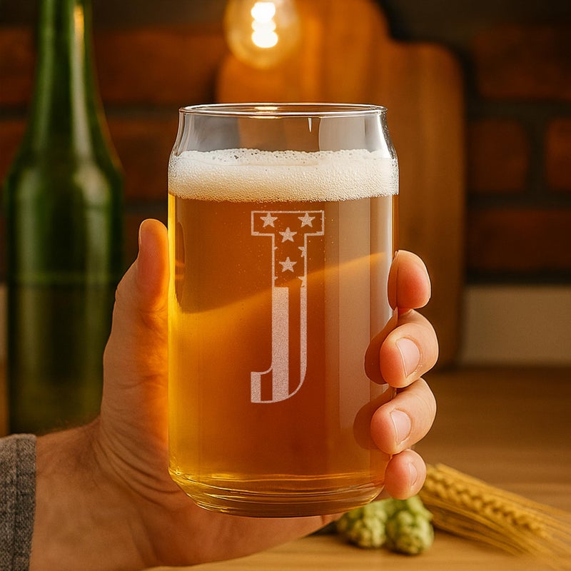 On The Rox Monogram Beer Glasses for Men (A-Z) 16 oz - Engraved Beer Gifts for Men Brother Son Dad Neighbor - Unique Christmas Gifts for Him - Personalized Drinking Gift Beer Glass Mugs (J) - Image 2